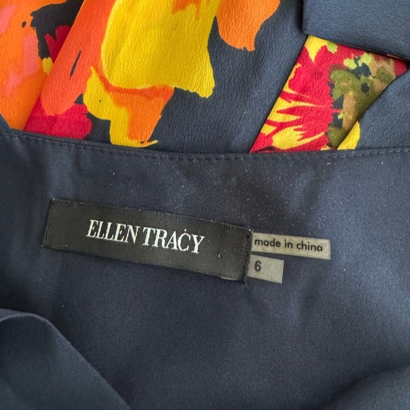 Ellen Tracy Multi Floral Red Yellow Orange Navy Sleeveless Maxi Dress Size 6 - Picture 8 of 10
